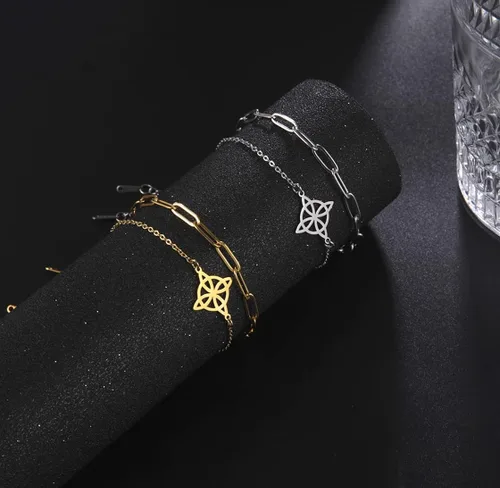 Vista 5 de unift Pulsera de nudo de bruja para mujer con símbolo de Wiccano de acero inoxidable con dije único ajustable de doble capa plata acero inoxidable