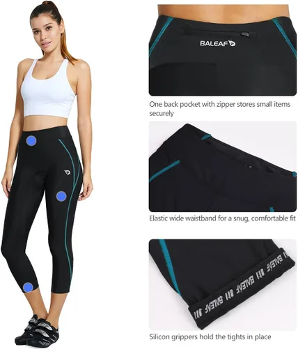 Vista 4 de BALEAF Pantalones cortos acolchados de ciclismo para mujer, pantalones de ciclismo capris para ciclismo, leggings giratorios 34 UPF 50+