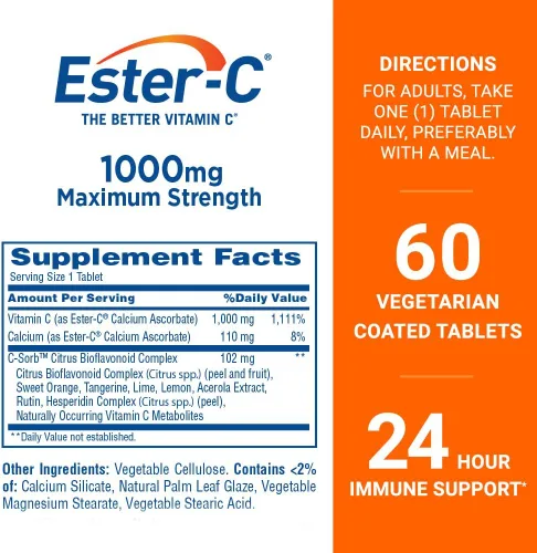 Vista 2 de Ester-C Vitamina C, 1.000 mg, 60 tabletas recubiertas (El empaque puede variar)