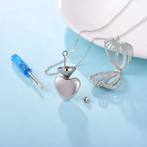 Vista 2 de Collar de plata de ley 925 con alas de ángel conmemorativas para cenizas, joyería de cremación