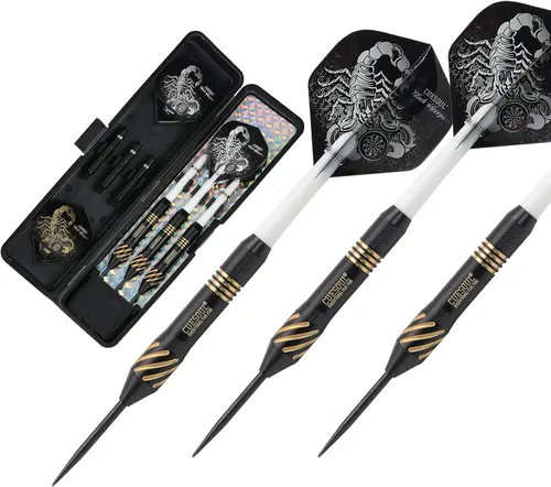 Vista 9 de CUESOUL Juego de dardos con punta de acero 20/22/24 gramos con estuche de PU de lujo - Serie Escorpión Negro F2001-0.71 oz