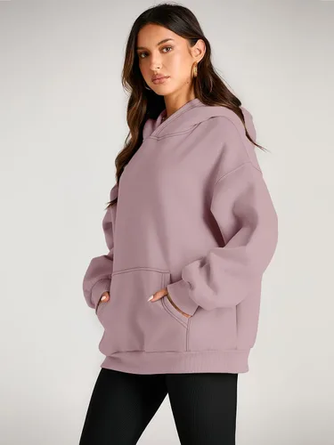 Vista 3 de Trendy Queen - Sudaderas extragrandes con capucha para mujer, suéteres de manga larga, sin botones, de vellón, de otoño, ropa de invierno