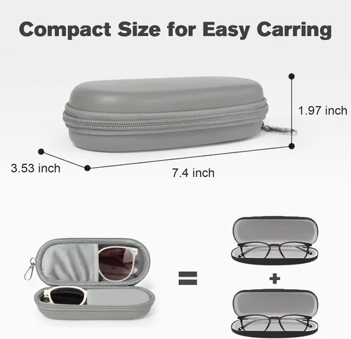 Vista 6 de Estuche doble para anteojos, organizador de lentes de sol con cierre de cremallera, caja de almacenamiento de gafas para hombres y mujeres de viaje