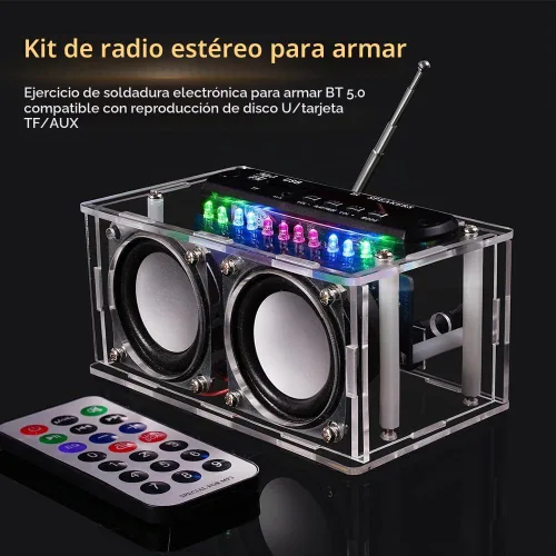 Vista 7 de Diymore Kit de altavoz Bluetooth para bricolaje, kit de práctica de soldadura de radio, altavoces duales y control remoto, para soporte
