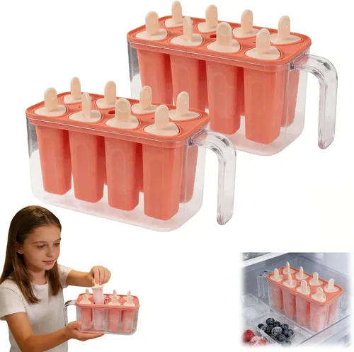 Vista 17 de Bandeja de molde para hacer paletas de hielo de 8 cavidades, moldes reutilizables para paletas de hielo, contenedor reutilizable de fácil liberación