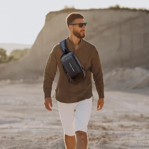 Vista 2 de Bolso bandolera para hombre Bolso cruzado antirrobo - Bolso bandolera de piel sintética - Bolsa de pecho para uso diario
