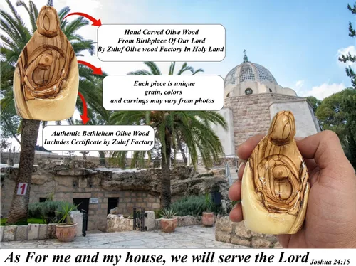 Vista 5 de Zuluf HOF027 - Figura de madera de olivo de 3.1 pulgadas, pequeña Natividad tallada a mano de José, Virgen María y Niño Jesús, inauguración de casa