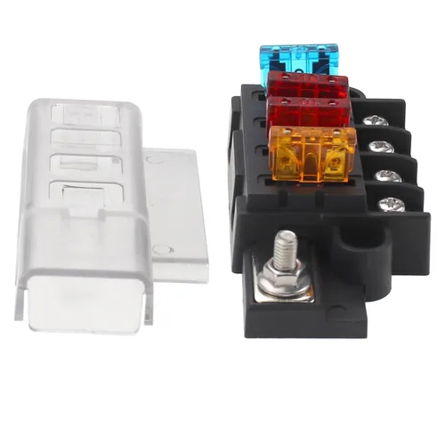 Vista 5 de Caja de fusibles de hoja de 4 vías con cubierta DC 32V ATO Blade Fuse Box Block Holder para coche barco