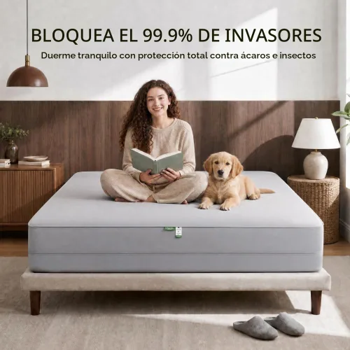 Vista 5 de FAUNNA Funda protectora de colchón 100% algodón para evitar el polvo Gris