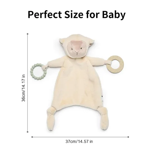 Vista 6 de Loveys para bebés, Lovey incluye mordedor de silicona, manta de seguridad de animales de peluche suave, juguete para acurrucarse, para niños y niñas