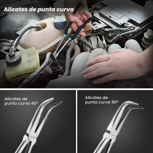 Vista 5 de DURATECH Juego de 4 alicates de punta de aguja extralargos, acero CRV premium, 11 pulgadas de largo alcance recto y punta doblada de 90° y punta