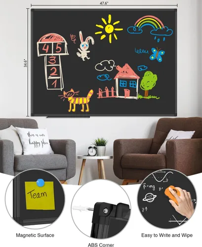 Vista 2 de XBoard Pizarra magnética de 48 x 36 pulgadas, pizarra negra con 2 imanes, marco de aluminio negro