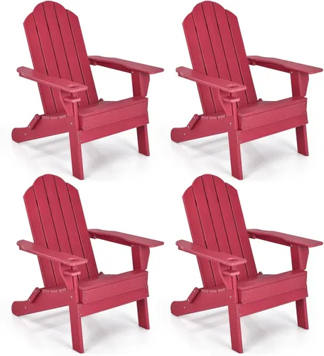Vista 15 de Giantex Adirondack - Silla plegable para exteriores, silla de patio resistente a la intemperie de HDPE con soporte integrado para tazas, silla