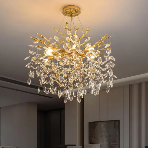 Vista 23 de Candelabro rectangular con ramas de árbol de cristal, L40 pulgadas, Mpdern de lujo cromado lineal Art Deco con forma de gota de lluvia para cocina