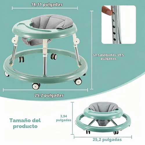 Vista 3 de Andador plegable para bebés, altura ajustable para bebés de 6 a 18 meses (verde)