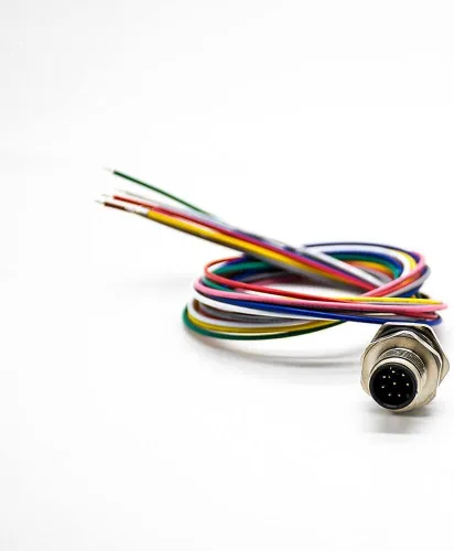 Vista 6 de Elecbee M12 macho zócalo A codificó 8Pin montaje trasero recto para cable 0.2M soldadura impermeable conector