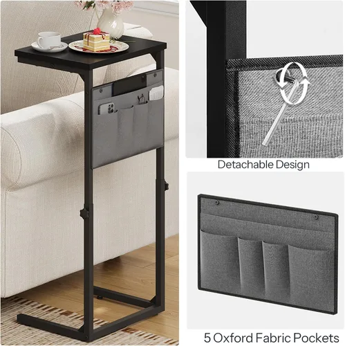 Vista 8 de HOOBRO Mesa auxiliar en forma de C, mesa pequeña en C para sofá, mesa auxiliar de altura ajustable para espacios pequeños, mesa de sofá de 29.5