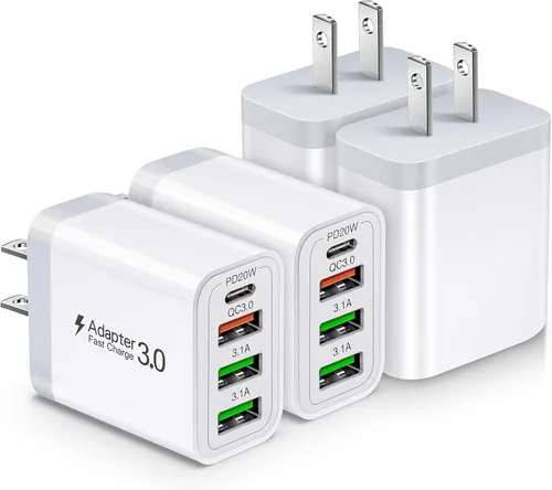 Vista 8 de [Paquete de 4] Cargador de pared USB-C, adaptador de corriente rápido 3.0+PD 3.0 de 35 W y 4 puertos