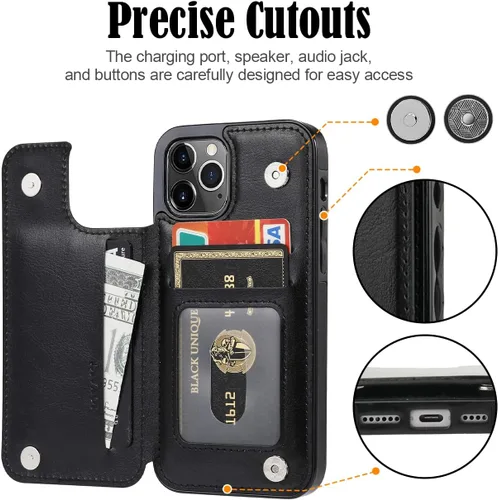 Vista 6 de Funda tipo cartera personalizada para iPhone 16/15/11/12/13/XR/X/XS SE Pro Max Mini con soporte para tarjetas, texto de imagen personalizada, a