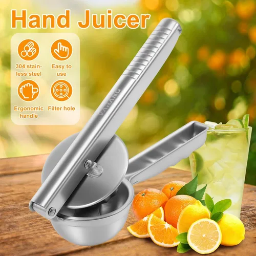 Vista 2 de Exprimidor de limón de acero inoxidable, exprimidor manual de prensa manual con mango ergonómico, prensa de ajo, extractor de frutas a prueba