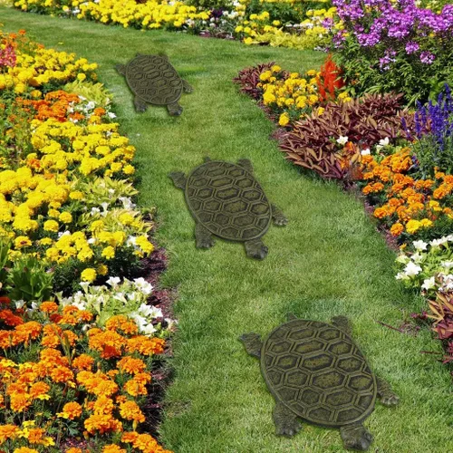Vista 7 de MDLUU Piedra escalonada de tortuga, losa de hierro fundido, piedra decorativa de tortuga para pasarela de jardín, cama de flores (bronce)