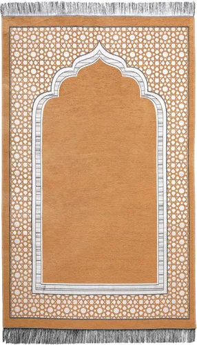Vista 6 de Alfombra de oración islámica elegante con patrón de mezquita fina, manta portátil musulmana Ramadán Eid, alfombra de regalo turca, color negro, 1