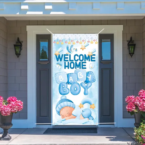 Vista 4 de Cartel de bienvenida a casa para puerta de bebé, baby shower, revelación de género, decoraciones para fiestas para niños, con texto en inglés "It's