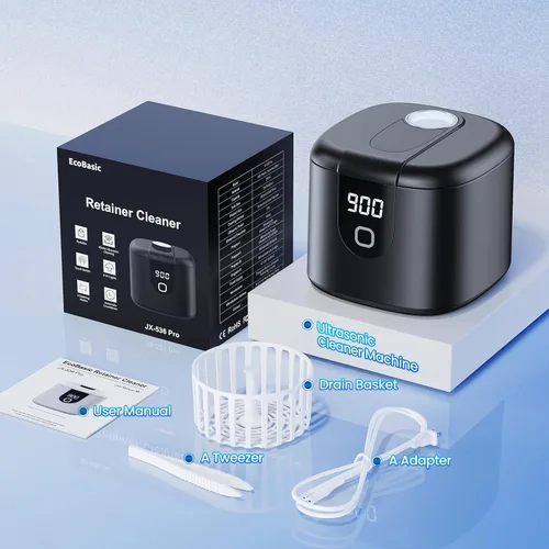 Vista 9 de Limpiador ultrasónico de retenedores, máquina limpiadora de retenedores de 45 kHz con temporizador digital de 4 modos, limpiador de dentaduras