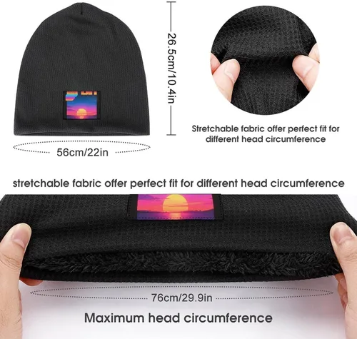 Vista 2 de Retro Synthwave Sunset Beanie Gorro de invierno cálido sombrero de punto para mujer, sombreros de punto lindo gorro de calavera para hombre Slouchy