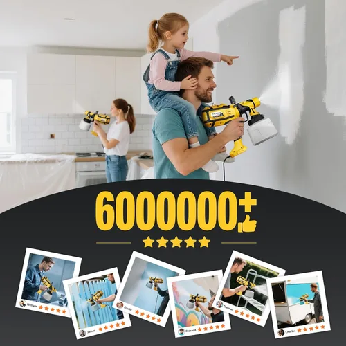 Vista 9 de Pulverizador de Pintura para Pintura de Casa, Pulverizador de Pintura con Potente Motor de Cobre de 1000W, Contenedor de 1400ml (47oz), 6 Boquillas