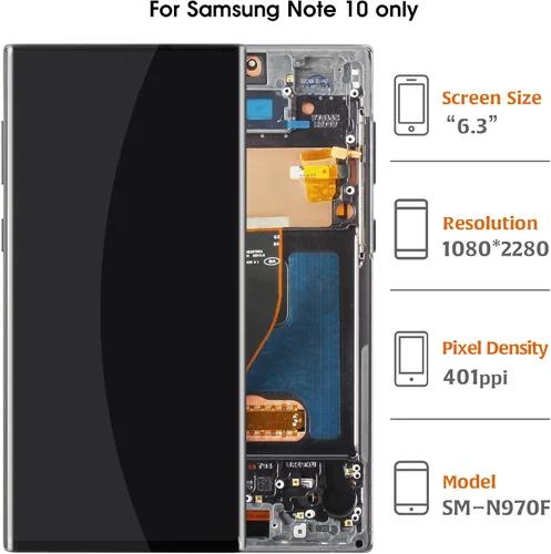 Vista 2 de InCell Galaxy Note 10 Pantalla LCD de repuesto [sin función de huellas dactilares] para Samsung Galaxy Note 10 con marco negro Aura N970U N970W