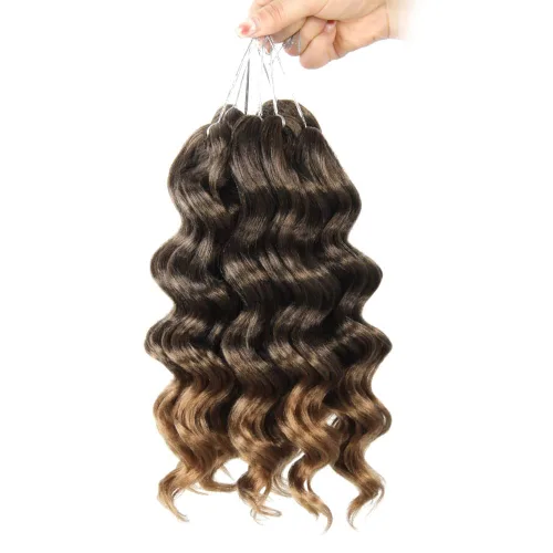 Vista 25 de Pelo de onda marina con trenzas de ganchillo, 6 pulgadas, 8 paquetes, trenzas rizadas suaves y profundas, extensiones de pelo sintético ondulado