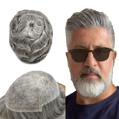 Vista 49 de Mens Toupee Swiss Lace Mens Hair Piece Sistema de reemplazo de cabello para hombres Toupee para hombres Cabello humano nudo blanqueado protesis