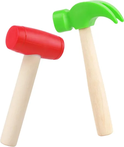 Vista 8 de Martillo de juguete de simulación de martillos de madera, martillo pequeño de plástico para niños pequeños, herramientas de mantenimiento portátiles