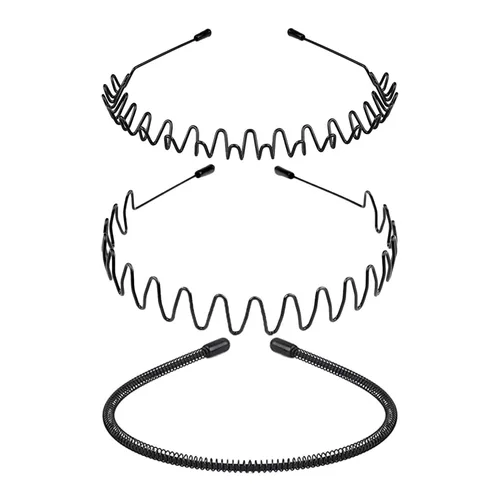 Vista 10 de Diademas de Metal, Con Dientes Cinta para el Cabello para Hombres, Diademas para Mujeres, Unisex Negro Ondulado Primavera Deportes al Aire Libre