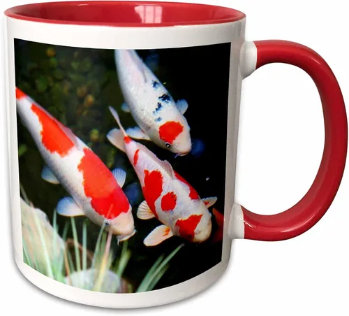 Vista 8 de 3dRose Taza negra de dos tonos con diseño de pez Koi blanco y naranja japonés de 11 oz Negro
