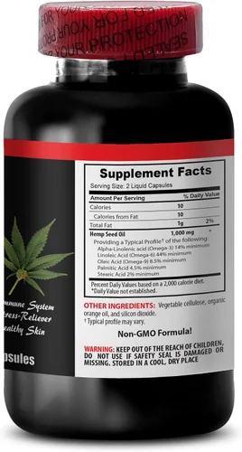 Vista 4 de Cápsulas de aceite de semilla de cáñamo, aceite de semilla de cáñamo orgánico de 1400 mg - Ácido graso completo, semilla de cáñamo para el cabello