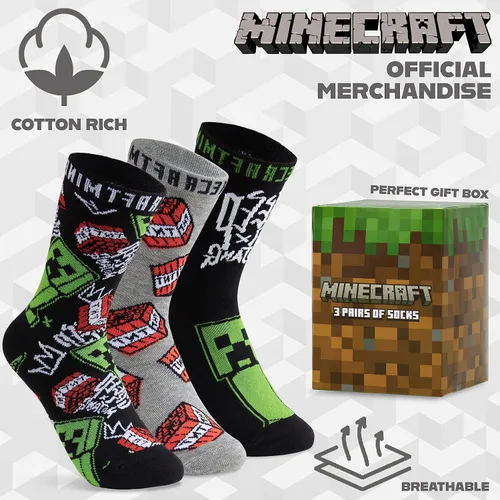 Vista 6 de Minecraft Calcetines para niños, paquete de 3 o 5 unidades, calcetines de tobillo para niños, ricos en algodón, para uso diario, escuela, deportes