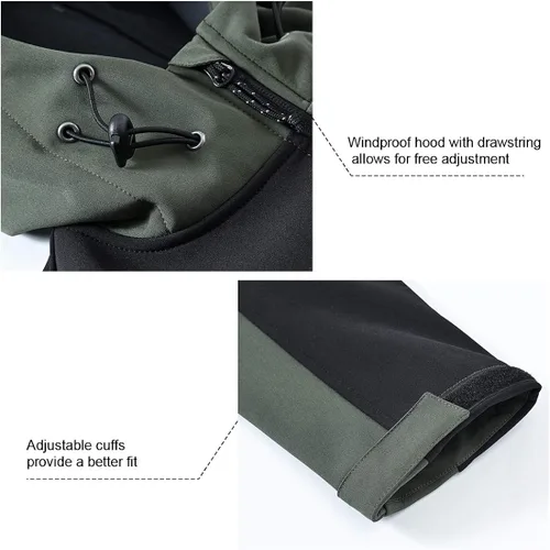 Vista 5 de Gopune Chaqueta de senderismo Softshell para hombre con forro polar impermeable ligera con capucha