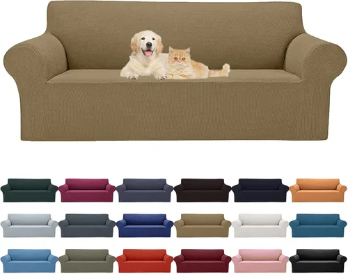 Vista 48 de Cupuamon Funda elástica para sofá de 1 plaza, funda protectora de muebles con parte inferior elástica de tela jacquard a cuadros pequeños para Beige