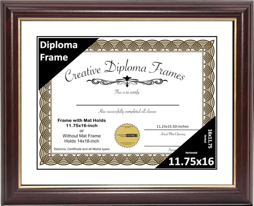 Vista 29 de Creative Picture Frames Marco para Diploma de Caoba con Borde Dorado de 12x16 pulgadas con Vidrio y Paspartú Negro y Colgadores de Pared Instalados