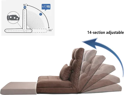 Vista 4 de Anwick Sofá cama y colchón plegable ajustable de 5 posiciones con 1 almohada para dormitorio, sala de estar, balcón
