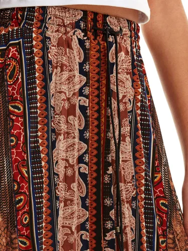 Vista 3 de Floerns - Falda bohemia plisada con cintura elástica diseño drapeado y largo medio para mujer