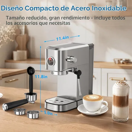 Vista 3 de XIXUBX Máquina de café expreso con espumador de leche para capuchino y café Cromo