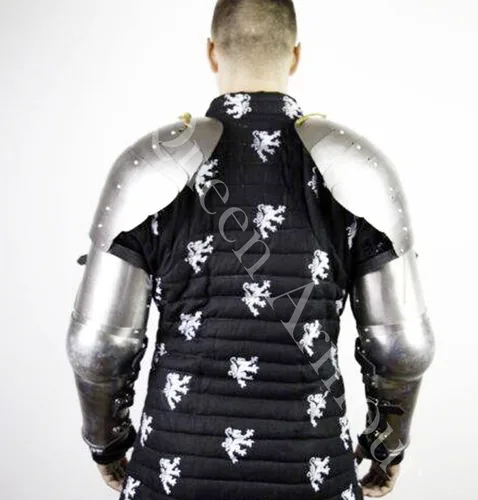 Vista 3 de Queen Armour Armas medievales completas con hombros, armadura de armadura de brazo de acero plateado, armadura medieval, armadura vikinga, disfraz