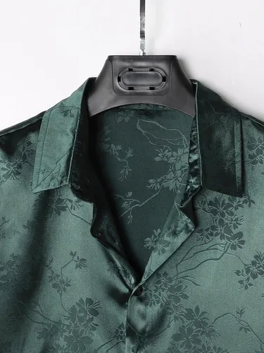 Vista 3 de Floerns Blusa de satén de manga corta con botones frontales y estampado floral para hombre