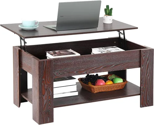 Vista 13 de PayLessHere Mesa de Centro con Tapa Elevable Mesas de Centro con Compartimento Oculto y Estante de Almacenamiento Tablero de Madera Elevable Mesa