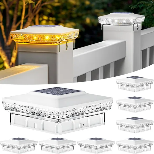 Vista 14 de btfarm Paquete de 8 luces solares para punta de poste al aire libre, 2 modos de color 16 luces LED para postes de valla se ajustan a 4x4 3.5x3.5