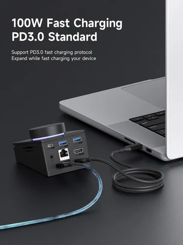 Vista 5 de Concentrador USB C de Hagibi con botones de acceso directo, estación de acoplamiento RGB tipo C con HDMI 4K@60Hz, PD de 100W, USB-C de 5Gbps, 2