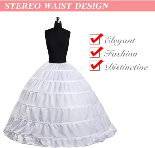 Vista 10 de SISROL Womens 6 Hoop Skirt Crinoline Petticoat Underskirt for Wedding Dress Blanco